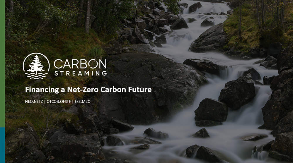 the cover image of a Carbon Streaming corporate presentation, titled ‘Carbon Streaming: Financing a Net-Zero Carbon Future’